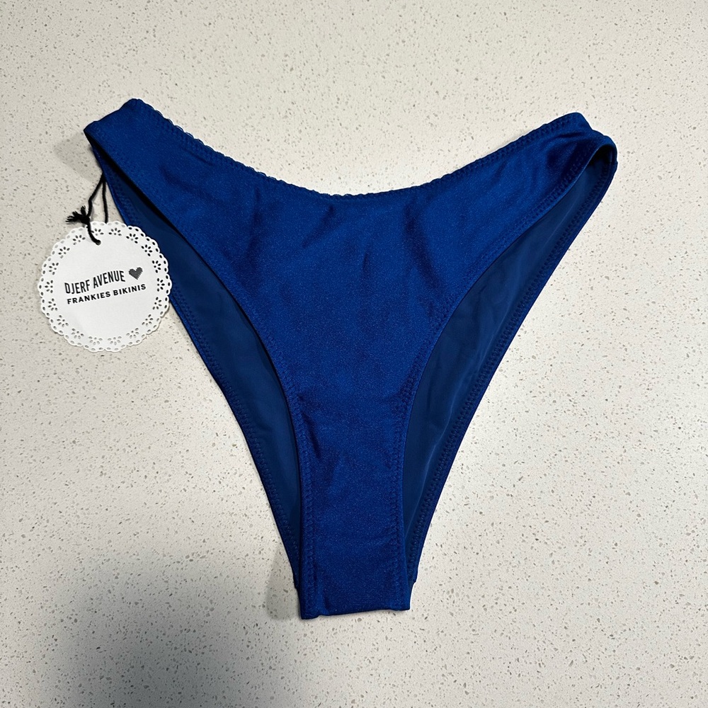 Djerf Avenue x Frankie’s Bikinis Dove Satin Bikini Bottom Deep Blue